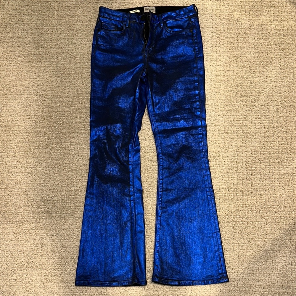 River Island Blue Coated High Waisted Flared Jeans